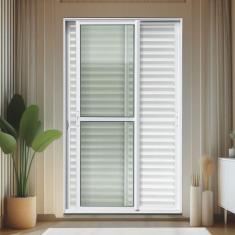 Imagem de Porta de Correr Venez. 3 Folhas Moveis 210 X 200 Elite com Fechadura Tetra Vidro Liso Branco