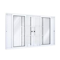 Imagem de Janela Veneziana Alumínio de Correr Central Flex 4 Folhas Móveis e 2 Fixas com Grade Lucasa Eccellente  120cmx200cm Branco