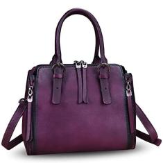 Imagem de Bolsa feminina de couro legítimo, vintage, feita à mão, alça superior, bolsa tiracolo, Roxa, Medium