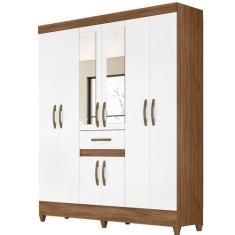 Imagem de Guarda Roupa Portugal 165cm 8 Portas Naturale Branco Com Espelho Moval