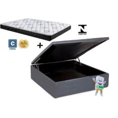 Imagem de Cama Baú Casal Cinza + Colchão Espuma D28 138x188x12