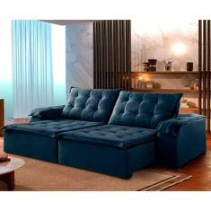 Imagem de Sofá Luxo Retrátil E Reclinável Netuno Com Braço Almofadado Azul