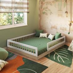 Imagem de Cama Casal De Chão Infantil Montessoriana Menino Menina 195cm Com Grad
