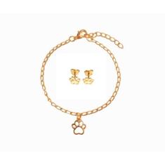 Imagem de Kit Pulseira + Brinco Infantil Menina Folheado Ouro 18k Antialérgico