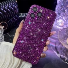 Imagem de Luxo cobertura completa flash broca glitter diamante caso de telefone duro para iphone 14 13 12 11 pro max plus capa de moda, b, para iphone 11