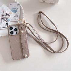 Imagem de Capa de couro com alça de pulso crossbody para iphone 15 14 plus 13 12 11 pro max capa de outono, cáqui raso, para iphone 12pro max
