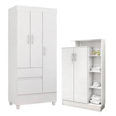 Imagem de Guarda Roupa Infantil Wind E Armário Multiuso Elite Branco Brilho - De