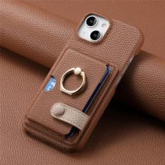 Imagem de Capa de telefone com suporte de anel de couro para iPhone 13 12 Mini 15 14 11 Pro Max X XS XR 7 8 Plus Carteira com suporte de cartão Capa à prova de choque, marrom, para iphone 12pro MAX