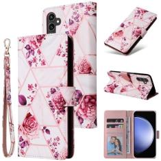 Imagem de Capa carteira de mármore para Samsung Galaxy S23 FE, capa flip de couro PU 3 compartimentos para identidade e cartões de crédito, 1 bolso lateral com suporte para celular para Galaxy S23 FE 6,4