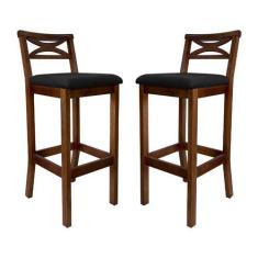 Imagem de Kit 2 Banquetas Alta Estofada Madri Madeira Castanho Suede CCS - CCS I