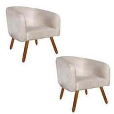Imagem de Kit 02 Poltronas Stella Suede Bege Pés Palito Castanho