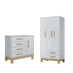 Imagem de Kit Guarda Roupa 3 Portas Infantil  Com Cômoda Sapateira Encantado Q01