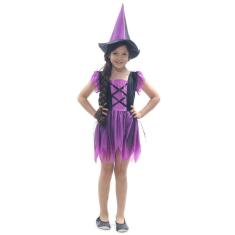 Imagem de Fantasia Bruxa Infantil Menina Feiticeira Vestido + Chapéu