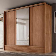 Imagem de Guarda Roupa Casal Com Espelho 3 Portas De Correr 5 Gavetas Ripado Fle