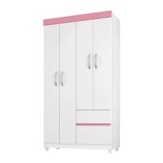 Imagem de Guarda Roupa Solteiro Lótus 4 Portas E 2 Gavetas Branco Rosa - Demóbile Branco Rosa