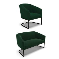 Imagem de Sofá Namoradeira E Poltrona Industrial Preto Stella Bouclê Verde D03 - D`rossi