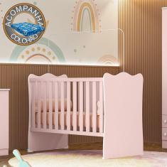 Imagem de Berço Simples Doce Sonho 1 Qmovi Rosa Acetinado + Colchão Ortobom