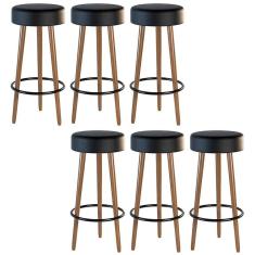 Imagem de Kit 6 Banquetas Estofada Com Pés De Madeira Couríssimo Preto