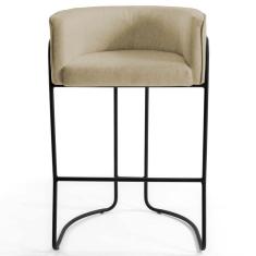 Imagem de Kit 2 Banquetas Base Aço Preto Betina Linho Bege Areia Domi