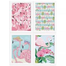 Imagem de Kit Quadros Flamingos Tropicais Moldura  4Un 33X43cm