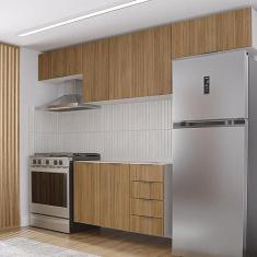 Imagem de Cozinha Modulada 4 Peças sem Tampo 3 Aéreos 5 Portas e 1 Balcão Ipanema Cabecasa Madeiramadeira Acácia/branco