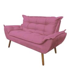 Imagem de Namoradeira Decorativa Opala Sala De Estar Tecido Veludo Rosa Kimi Decor
