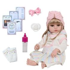 Imagem de Bebe Boneca Reborn Realista Loira Linda + Kit Acessórios - Cegonha Reb