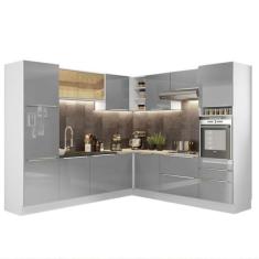 Imagem de Cozinha Completa de Canto Madesa Lux com Armário e Balcão - Branco/cinza