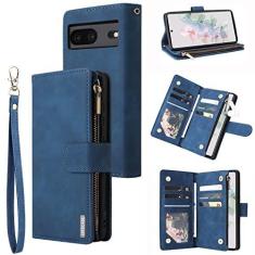 Imagem de LBYZCASE Capa para Google Pixel 7 PRO-5G 2022 com suporte para cartão [bloqueio RFID], capa de telefone de luxo com zíper de couro flip com zíper e alça de pulso suporte para mulheres e homens capa de