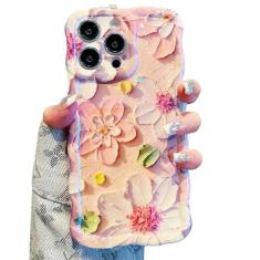 Imagem de UEEBAI Capa para iPhone 13 Pro Max de 6,7 polegadas, capa colorida retrô de flores com pintura a óleo, linda estampa brilhante, capa ondulada, floral brilhante, capa macia elegante para mulheres e