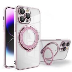 Imagem de Capa de telefone transparente magnética com anel de chapeamento para iPhone 15 14 Pro Max 13 12 11 XR XS X 7 8 Plus Capa de carregamento sem fio, rosa, para iPhone XR