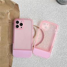 Imagem de Capa de telefone com suporte de suporte para iPhone 14 13 12 11 Pro Max XR X XS Max 7 8 Plus Suporte de silicone macio transparente Capa traseira transparente, rosa, para iPhone 14 Pro