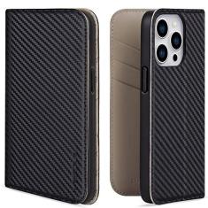 Imagem de VISOUL Capa carteira para iPhone 14 Pro, capa magnética de couro de fibra de carbono com suporte para cartão para homens e mulheres, capa flip para celular com bloqueio RFID para iPhone 14 Pro (6,1