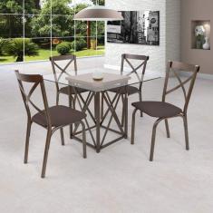 Imagem de Conjunto de Mesa com 4 Cadeiras Karina Ciplafe Bronze/Linho Marrom