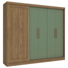 Imagem de Guarda-Roupa Casal 5 Portas 4 Gavetas Nogueira/Verde Oliva N564 - Kapp