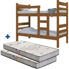 Imagem de Beliche Rubi Solteiro Cor Nogueira Com 2 Colchões - Nemargi