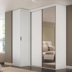 Imagem de Guarda-roupa de Canto Porta de Correr com Espelho 3 Portas Spacios Branco