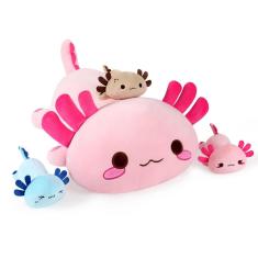 Imagem de Bicho de pelúcia Onsoyours Axolotl Mommy com 3 bebês de 20 cm