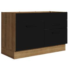Imagem de Balcão Gabinete de Pia 120 x 60 cm 1 Porta 2 Gavetas Rustic/Preto (Sem Tampo) Agata Madesa