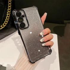 Imagem de Capa de telefone luxuosa galvanizada com glitter para Samsung Galaxy S24 S22 Plus Ultra S23 FE Gradiente anti-choque capa de quatro cantos, preta, para S24Plus