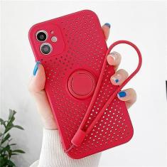 Imagem de Capa oca de resfriamento respirável para iPhone 12 Mini 11 Pro XS Max X XR 7 8 Plus SE2 Capa de alça de suporte de anel magnético de silicone macio, vermelho camélia, para iphone 12 pro
