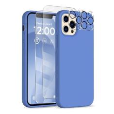 Imagem de COFFKER Capa para iPhone 12 Pro Max, [2 protetores de câmera + 2 protetores de tela], capa protetora de silicone à prova de choque, capa de telefone com forro de microfibra para iPhone 12 Pro Max de