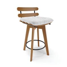 Imagem de Banqueta Giratória Costela Corano Branco Base Madeira
