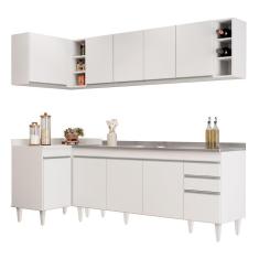Imagem de Armário De Cozinha Modulado De Canto Direito 5 Peças Cp45 Com Pia Inox Branco
