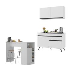 Imagem de Cozinha Compacta com Bancada Americana 1 Porta Veneza Multimóveis MP2207 Branco/Preto