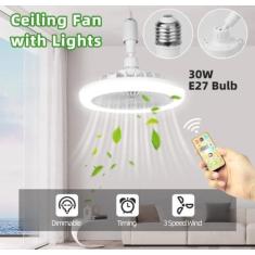 Imagem de Ventilador Lampada De Teto Silencioso Com Controle Remoto E27 Luz Led