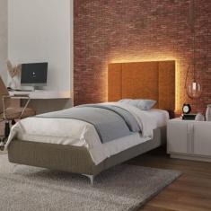 Imagem de Cabeceira Laura Solteiro 0,90 Cama Box C/ Led Almofadado Tecido Boucle