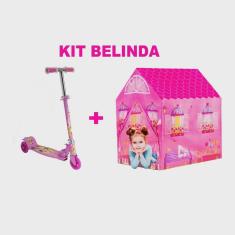Imagem de Patinete Infantil de Ferro 50 Kg Dobrável Rosa e Barraquinha