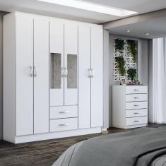 Imagem de Guarda-Roupa Casal Henry 6 Portas 2 Gavetas e Espelho com Cômoda 5 Gavetas Branco - Panorama Móveis