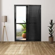 Imagem de Porta Balcão de Alumínio 3 Folhas 210 x 160cm com Fechadura Linha 25 Preto